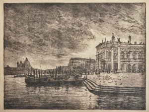 Kraliyet Sarayı ve Salute Bazilikası (beyaz kağıt üzerine gravür ve aquatint) by Giuseppe Miti Zanetti