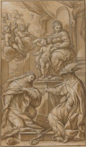 İki Azizin Taptığı Madonna ve Çocuk Tahtına Geçti by Giuseppe Nicola Nasini