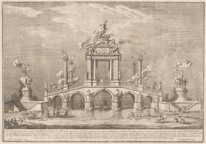 Ercolano şehrinin kalıntılarıyla süslenmiş bir Zafer Köprüsü, 1755. by Giuseppe Vasi