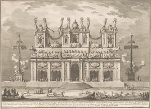 1765 Çini için Seconda Macchina: Cockaigne Direkleri ile Süslenmiş Bir Bina