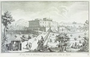 Giuseppe Zocchi (1711-1767) tarafından Fiesole'deki Villa Palmieri, Toskana, İtalya'daki villaların ve çevrenin görünümü