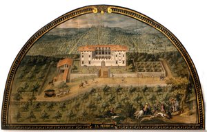 Villa "" La Peggio "" Giusto Utens (16. yüzyıl) tarafından. Top oynayan erkekler. Floransa Müzesi olduğu gibi. Floransa.