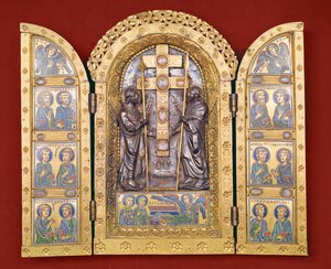 Reliquary (şampanya emayeli bakır yaldızlı) by Godefroid de Huy