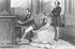 Saxe Prensi Albert, Kraliçe Victoria ve Felix Mendelssohn Bartholdy'nin (1809-1847) önünde oynarken, Gravür