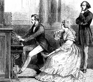 Kraliçe Victoria, Prens Albert'in Felix Mendelssohn'a org çalmasını izliyor