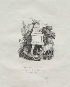 Litografik denemeler koleksiyonu: Ahşap oymacılığı taklit eden bir çeşme by Godefroy Engelmann