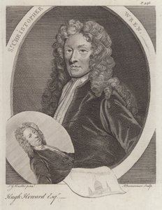 Sir Christopher Wren, İngiliz mimar ve Hugh Howard, İngiliz sanatçı ve koleksiyoncu (gravür)