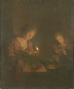 ateş ve ışık by Godfried Schalcken (attributed to)
