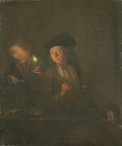 Sigara İçen (Pipolu Adam ve Bardağa İçecek Döken Adam) by Godfried Schalcken (attributed to)