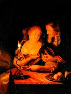 Bir Hanımefendiye Yüzük Sunan Bir Bey (panelde yağlı boya) by Godfried Schalcken