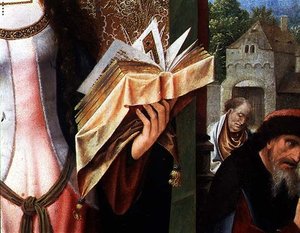 Aziz Catherine ve Filozoflar, dua kitabının detayı (panelde yağlı boya) (80755 detayı) by Goossen van der Weyden