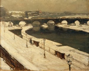 Kışın Elbe ve Augustus Köprüsü
