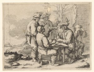 Açık havada masada beş çiftçi Kırsal rahatlık (dizi adı) by Gottlieb Friedrich Riedel