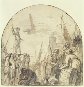 Brinio, Warriors tarafından Kalkanı üzerinde Yükseltildi (kağıt üzerinde kurşun kalem üzerine kalem ve fırça ve mürekkep) by Govaert Flinck
