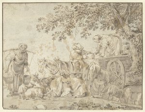 Çiftlik vagonunda çiftçiler ve sığırlar by Govert Dircksz. Camphuysen (possibly)