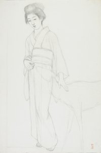 Geyik Okşayan Kadın Çizimi by Goyo Hashiguchi
