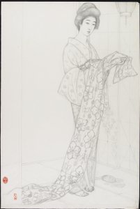 Kimono İç Giyimli Kadın İçin Hazırlık Çizimi