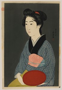 Tepsi Tutan Kadın, Taisho dönemi, Ocak 1920 (renkli tahta baskı)