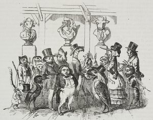 Tiyatrodan çıkış, Jean-Jacques Grandville (1803-1847) tarafından karikatür, Poliorama Pittoresco