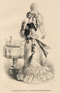 Benim ölçüsüzlüğüm dediği şeyin kanıtını görünce. JJ Granville tarafından gösterilen vinyetler. Honore de Balzac tarafından yazılan "Bir İngiliz kedinin mahkeme cümleleri" başlıklı bölümde imzalı Caque gravürü by Grandville