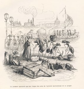 Karıncalar Seine kıyısında tam faaliyette. JJ Granville tarafından gösterilen vinyetler. Gravür, George Sand