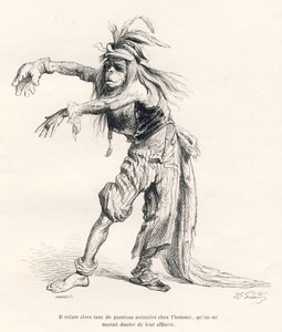 İnsanda o kadar çok hayvani tutku fışkırır ki, bunların yakınlığından şüphe edilmez. JJ Granville tarafından gösterilen vinyetler. Porret imzalı gravür, Honore de Balzac tarafından "Scen" de yazılan "Paris