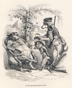Fox bir köpek tarafından durduruldu. JJ Granville tarafından gösterilen vinyetler. Charles Nodier