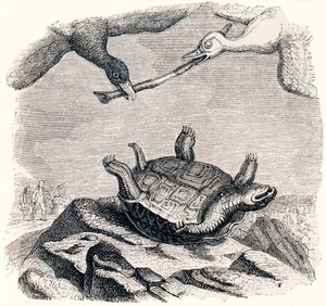 kaplumbağa ve iki ördek - La Fontaine Masalları by Grandville