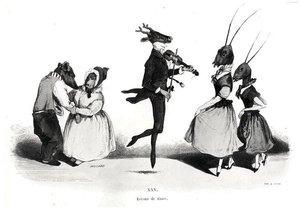 Les Metamorphoses du Jour serisinden bir çift köpek by Grandville