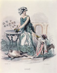 Charles Goeffroy (1819-82), 1847 (renkli gravür) tarafından oyulmuş 'Les Fleurs Animees'den Hemlock by Grandville