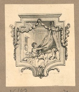İki Çocuk Rozetli Uyuyan Birini İzliyor by Gravelot