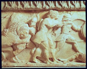 Devlerle savaşan tanrıları betimleyen Siphnian Hazinesi