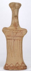 Ayakta duran kadın heykelciği, Boeotian atölyesi, Arkaik Dönem (boyalı kil) by Greek