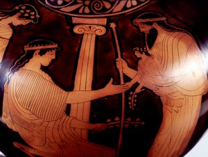 Vazo üzerine resim: Jüpiter (Zeus), genç Dionysos