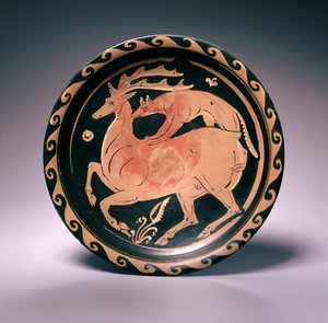 Lampas Ressamı'na atfedilen Apulian Kırmızı Figürlü Tabak, MÖ 350-325 (pişmiş toprak) by Greek School