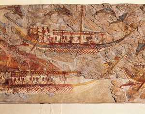 Akrotiri, Thera Adası, Santorini, Yunanistan'dan gemi alayını tasvir eden fresk, detay, gemiler