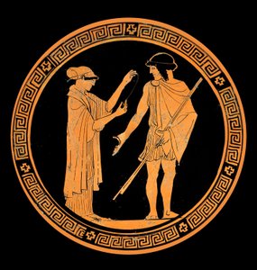 Cesur sohbet, kırmızı figürlü seramik süsleme. MÖ 5. yy (seramik) by Greek School