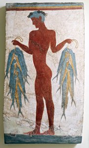 Yunan uygarlığı, balıkçıyı tasvir eden fresk, Akrotiri, Thera, Santorini, Yunanistan