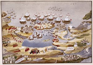 Kuşatma ve Deniz Muharebesi, General Makryjannis'in Yunan Bağımsızlık Savaşı'nın Resimli Tarihinden 13. levha by Greek School
