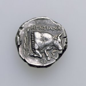 Bir boğayı betimleyen Samos, Ionia tetradrachm, MÖ 390 dolayları (ters) (gümüş) (ön yüz için bkz. 168076) by Greek School
