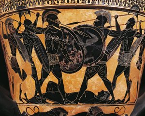 Yunan uygarlığı, Siyah figürlü çanak çömlek, Patroclus'un bedeni için mücadeleyi tasvir eden Krater, Farsala, Yunanistan