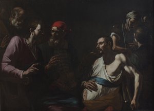 Damla hastalığı olan bir adamı iyileştirmek, c.1630. by Gregorio Preti