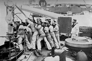 HMS Majestic zırhlısının baş direğine demir atmak, 1896