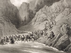 Karadeniz yakınlarındaki bir Baskında Tcherkersseians, levha 4, Kafkasya üzerine bir kitaptan, Eugene Ciceri (1813-90) ve Adolphe Jean-Baptiste Bayot (1810-66) tarafından oyulmuş, Alfred Leon Lemercier, P. by Grigori Grigorevich Gagarin