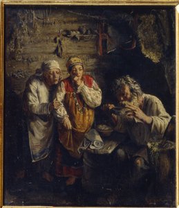 Şifacı (Cadı Doktor). Fakir, kırsal bir kulübede, folklorik elbiseler giymiş iki yalınayak kadın, yaşlı bir adamın bitkisel bir ilaç içtiğini, onun yanında tıbbi karışımlar hazırlamak için bir havaneli içtiğini izliyor.