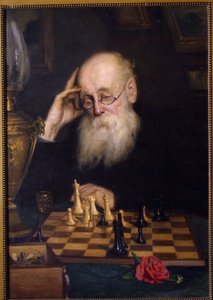 Kendine karşı satranç (Kendiyle satranç). Grigori (Grigoriy, Grigory) tarafından yapılan boyama Grigoryevich Myasoyedov (Myasoedov, Miasoedov) (1834-1911), tuval üzerine yağlı boya