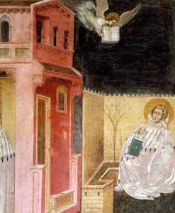 Meleğin görünüşü, Aziz Augustine Vizyonundan detay, Aziz Philip ve Aziz Augustine Öykülerinden sahne, Guariento tarafından (1338