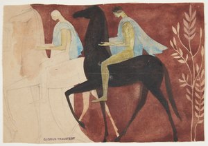 At sırtında iki genç. Taslak oda dekorasyonu by Gudrun Traustedt