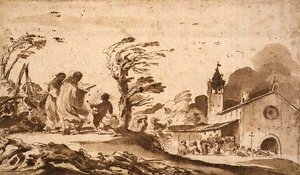 PD.1-1987 Cenaze Alayı ile Manzara (mürekkep ve yıkama) by Guercino