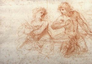 Çıplak Bir Erkek ve Kadının Çalışması (kırmızı tebeşir) by Guercino
